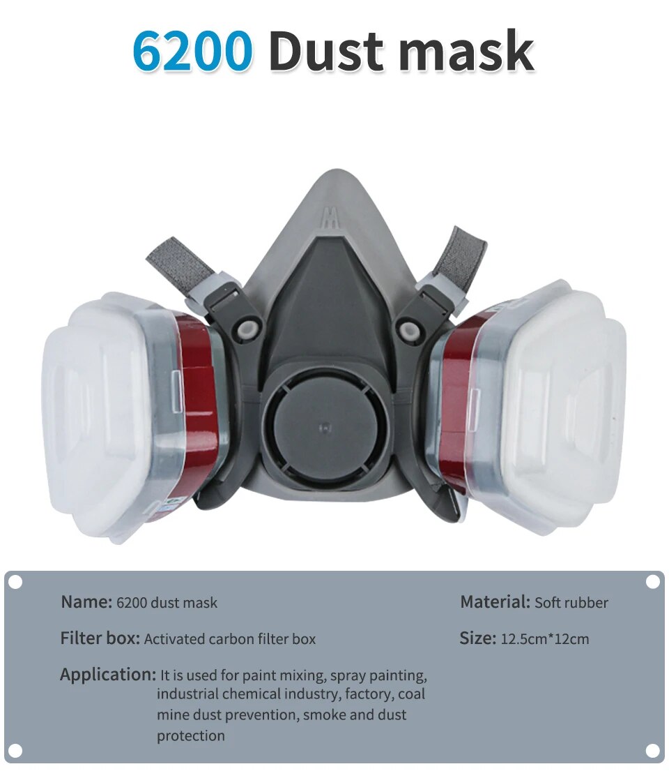 Fire Protection 6200 Reusable Half Face Respirator Gas Mask with Anti-Fog Goggles – 8 in 1 Safety Set
