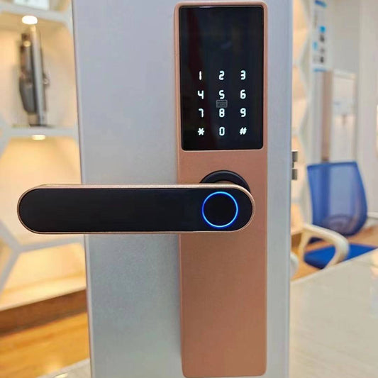 Smart Wooden Door Fingerprint Lock WiFi Password Access Door Intercom Security Handle