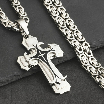 Men’s Titanium Steel Cross Necklace – Christian Trinity Latin Pendant with Emperor Chain | Gold & Silver Stainless Steel Jewellery UK