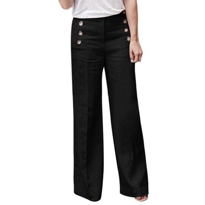 Women’s High Waist Button Wide Leg Cotton Trousers