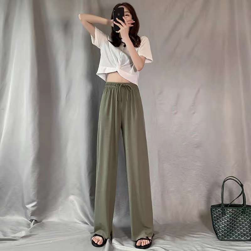 Women’s Ice Silk Wide Leg Trousers – Cotton Linen Lightweight Summer Pants