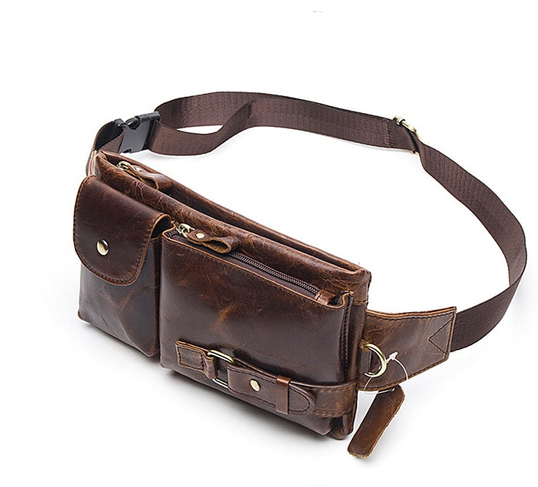 Genuine Leather Men’s Waist & Crossbody Bag – Retro Soft Cowhide Sling Bag