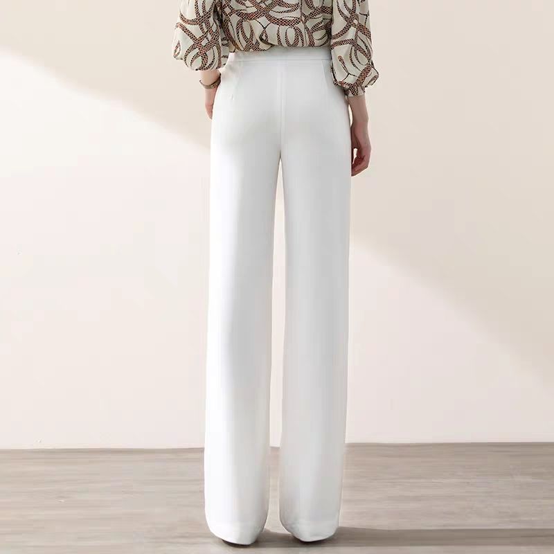 Women’s High Waist Wide Leg Trousers – Korean Loose Straight Pants (White / Black)