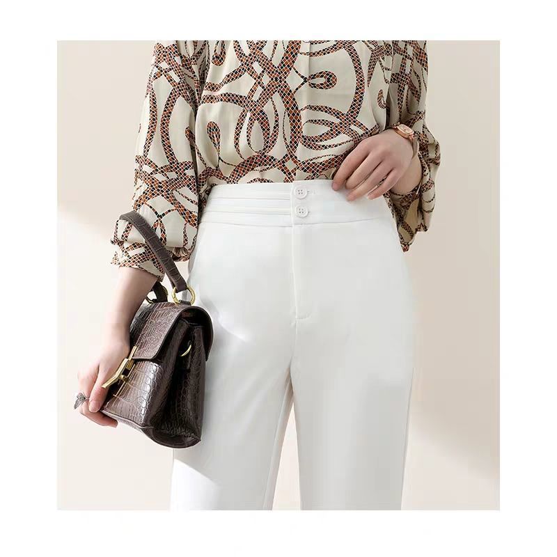 Women’s High Waist Wide Leg Trousers – Korean Loose Straight Pants (White / Black)