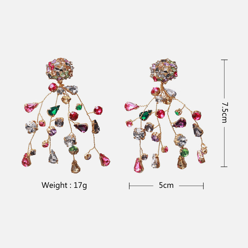 Colourful Rhinestone Flower Earrings – Sparkly Crystal Fashion Stud Earrings for Women