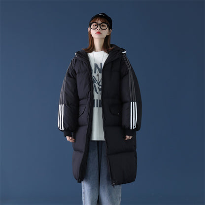Woman Trench Over The Knee Long Hooded Puffer Jacket – Winter Office & Casual Coat