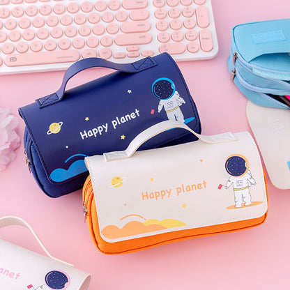 Office & School Supplies Planet Flip Canvas Pencil Case – Large Capacity Cute Cartoon Pen Pouch