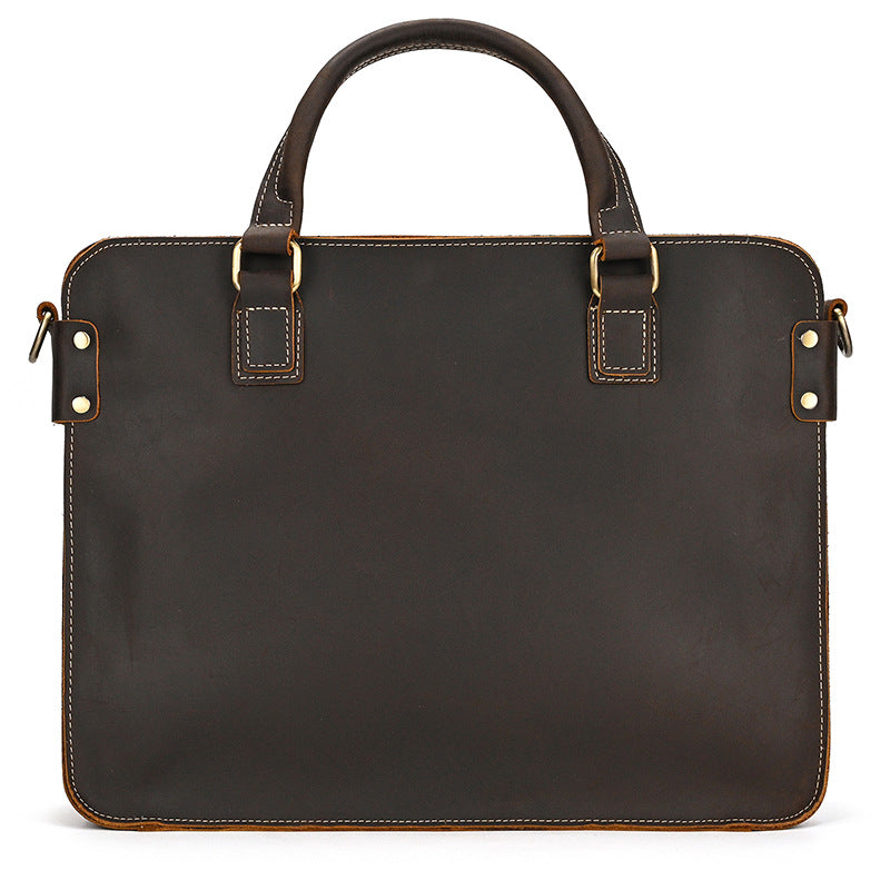 Men’s Crazy Horse Leather Briefcase – 14-Inch Genuine Leather Business Bag