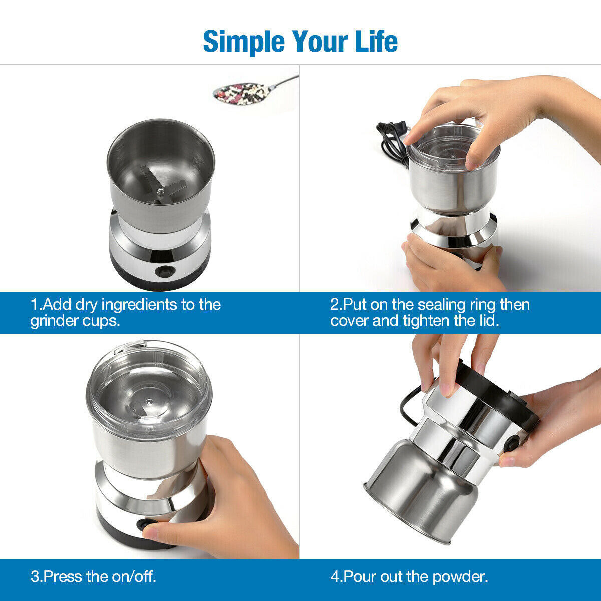 Electric Coffee Grinder Grinding Milling Nut Bean Spice Matte Blade Blender UK