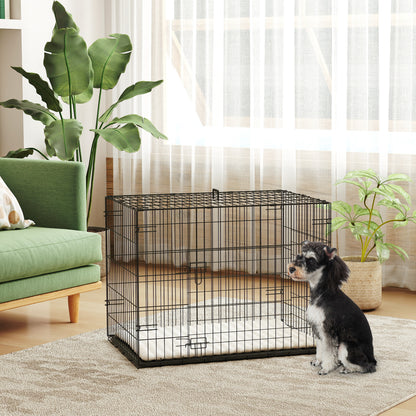 PawHut Foldable Dog Crate With 2 Doors With Tray, Soft Cushion, For Small Dogs, 76 X 53 X 60, Black
