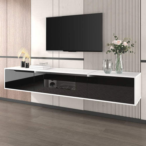 TV Cabinet, High-gloss TV Cabinet, Matching Colours In White And High-gloss Black, With Colour-changing LED Lights.only Front Cabinet Door High-gloss