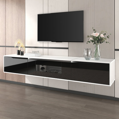 TV Cabinet, High-gloss TV Cabinet, Matching Colours In White And High-gloss Black, With Colour-changing LED Lights.only Front Cabinet Door High-gloss
