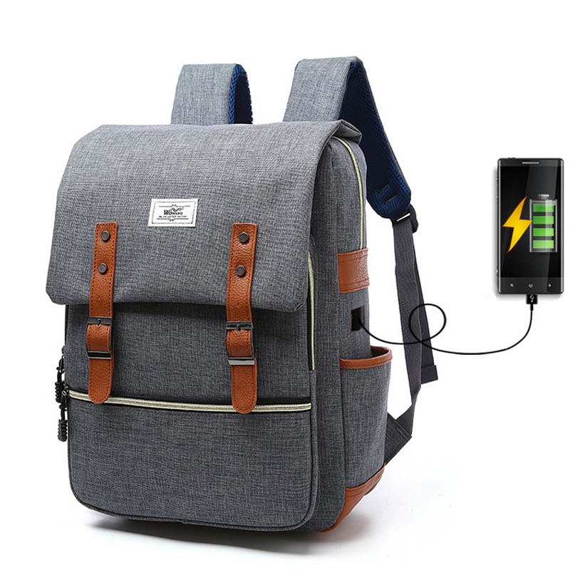 Vintage Canvas Laptop Backpack with USB Charging – Travel & School Bag