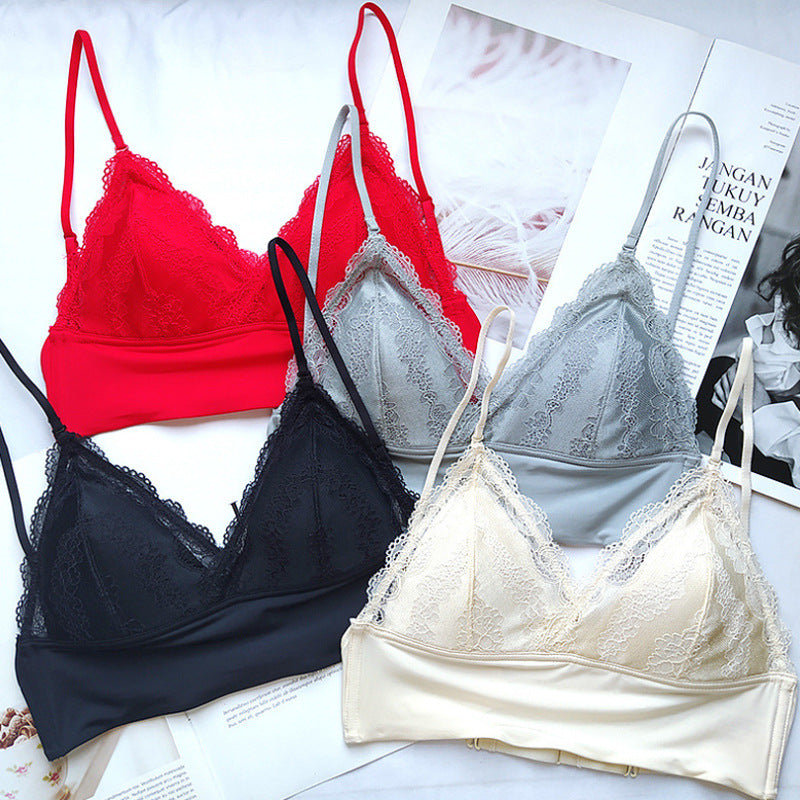 Women’s Lace Halter Bra – Wire free Low Back Seamless Bralette