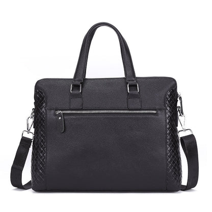 Men’s Genuine Leather Business Briefcase – 14” Laptop Office Work Bag (Cowhide)