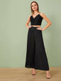 Women’s Pleated Wide Leg Trousers – Korean Style Cotton Pants (Black)