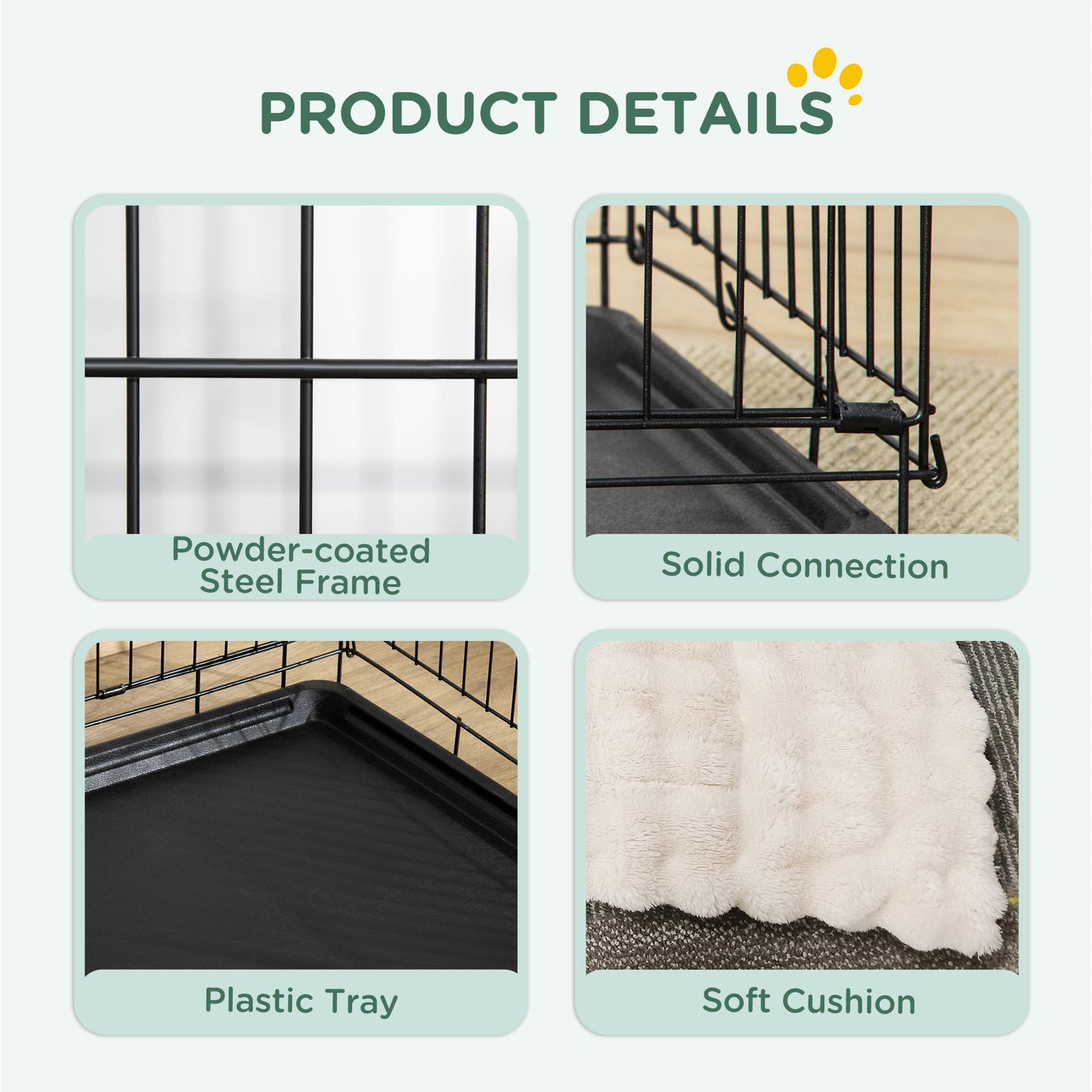 PawHut Foldable Dog Crate With 2 Doors With Tray, Soft Cushion, For Small Dogs, 76 X 53 X 60, Black