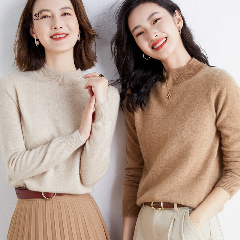 Women’s Wool Blend Turtleneck Knit Sweater – Loose Fit Office Jumper