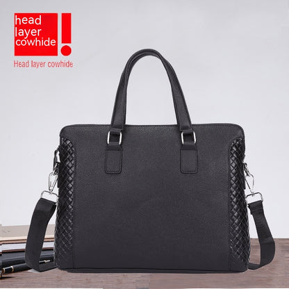 Men’s Genuine Leather Business Briefcase – 14” Laptop Office Work Bag (Cowhide)