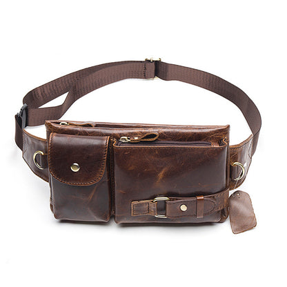 Genuine Leather Men’s Waist & Crossbody Bag – Retro Soft Cowhide Sling Bag