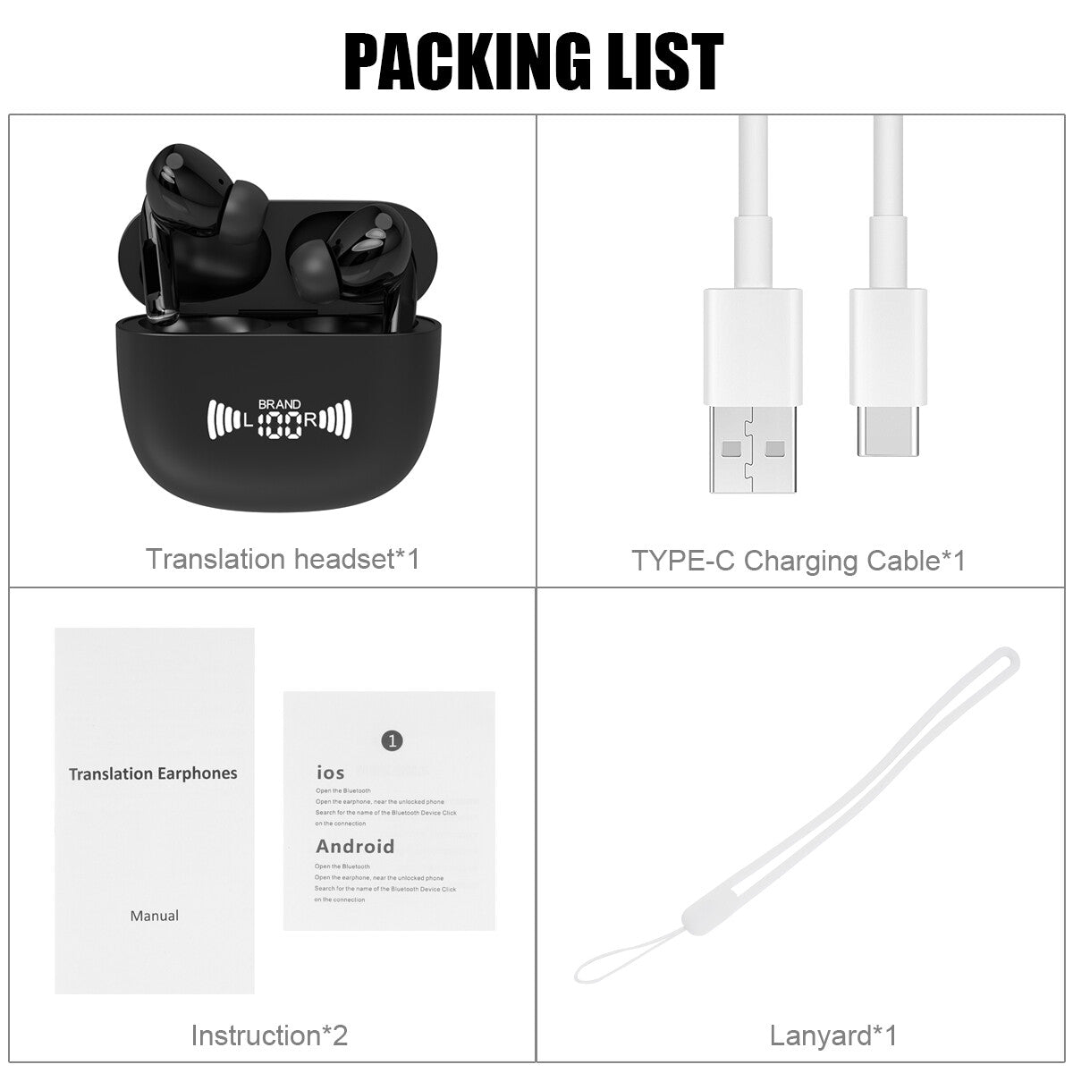 Translator Earbuds Online Two-Way Translation Earbuds BT 5.3 Headphones