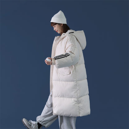 Woman Trench Over The Knee Long Hooded Puffer Jacket – Winter Office & Casual Coat