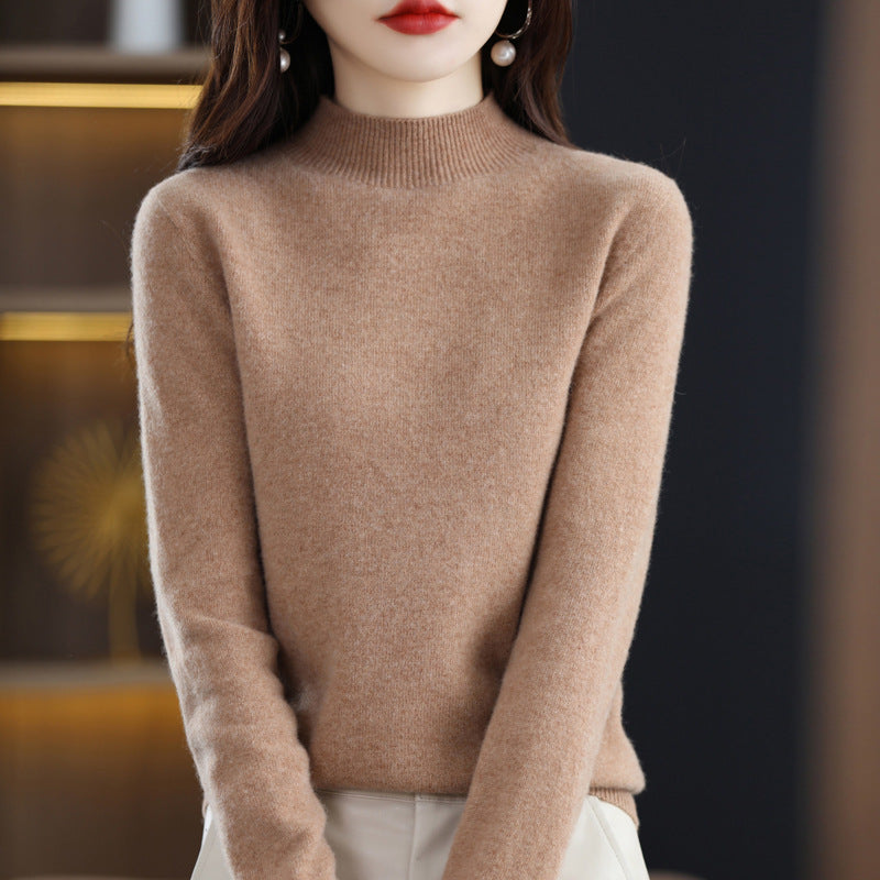 Women’s Wool Blend Half Turtleneck Jumper – Loose Fit Office Knit Sweater