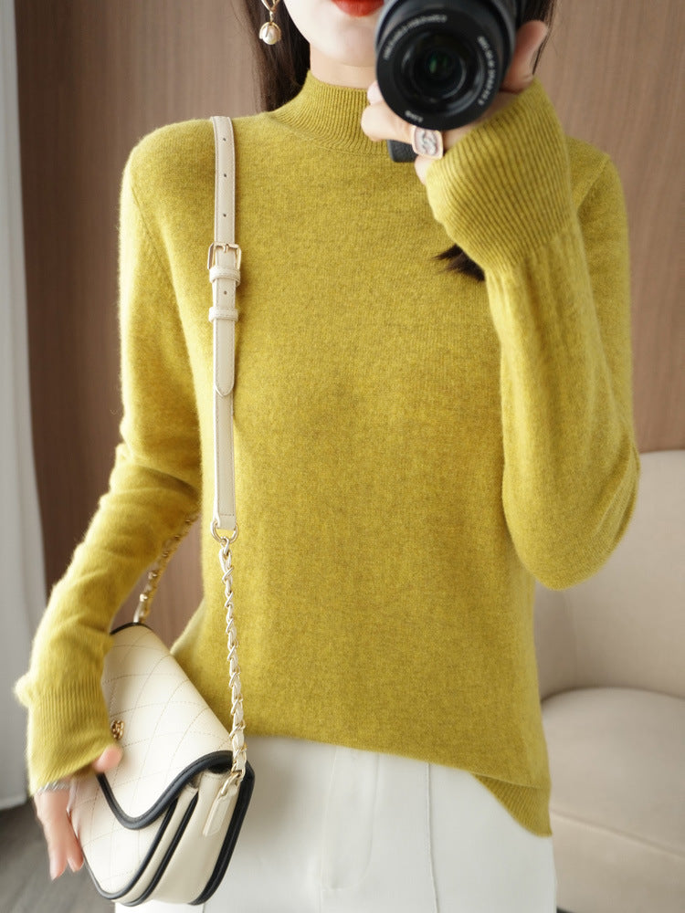 Women’s Wool Blend Half Turtleneck Jumper – Loose Fit Office Knit Sweater
