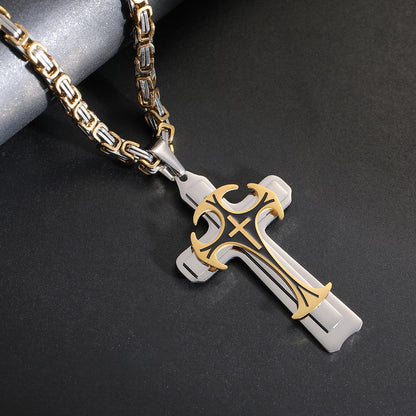 Men’s Titanium Steel Cross Necklace – Christian Trinity Latin Pendant with Emperor Chain | Gold & Silver Stainless Steel Jewellery UK
