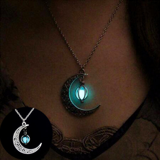 Women’s Moon Glow Pendant Necklace – Natural Stone Luminous Charm Jewellery Gift UK