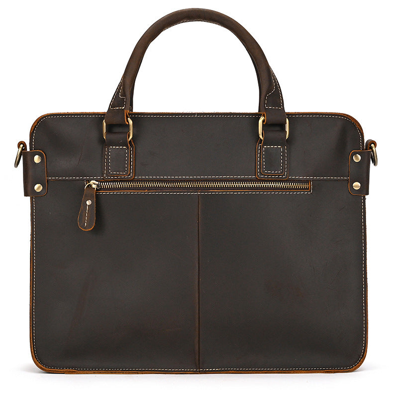 Men’s Crazy Horse Leather Briefcase – 14-Inch Genuine Leather Business Bag
