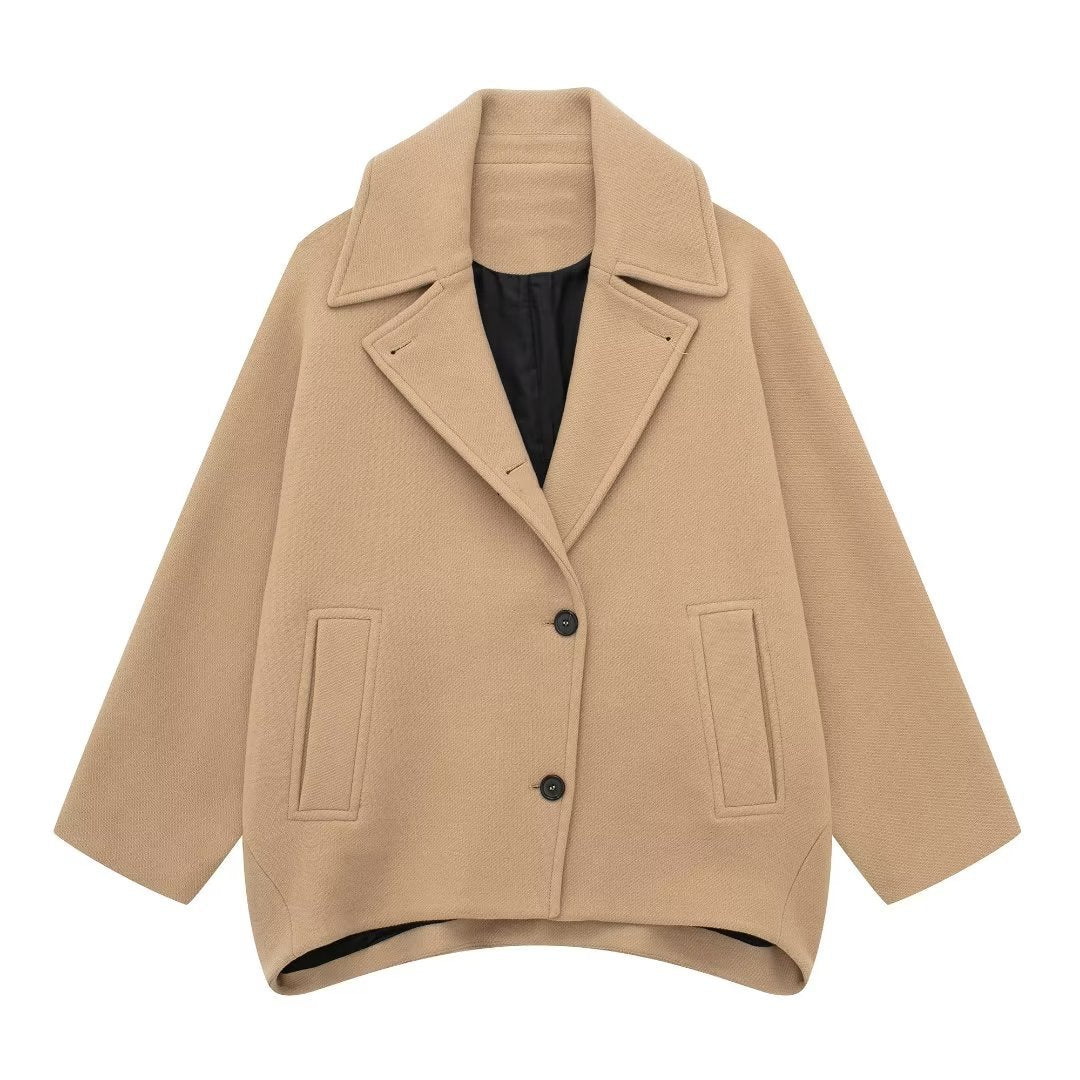 Women’s Wool Blend Short Coat – Loose Fit Winter Office Jacket