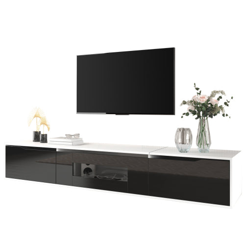 TV Cabinet, High-gloss TV Cabinet, Matching Colours In White And High-gloss Black, With Colour-changing LED Lights.only Front Cabinet Door High-gloss
