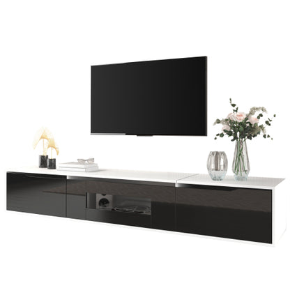 TV Cabinet, High-gloss TV Cabinet, Matching Colours In White And High-gloss Black, With Colour-changing LED Lights.only Front Cabinet Door High-gloss