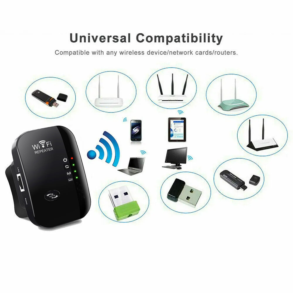 WiFi Extender Booster, WiFi Repeater Range Covers With Ethernet Port, WiFi Signal Extender Range Repeater Mini 2.4G Portable Booster Internet Amplifier UK Plug 300Mbps Black