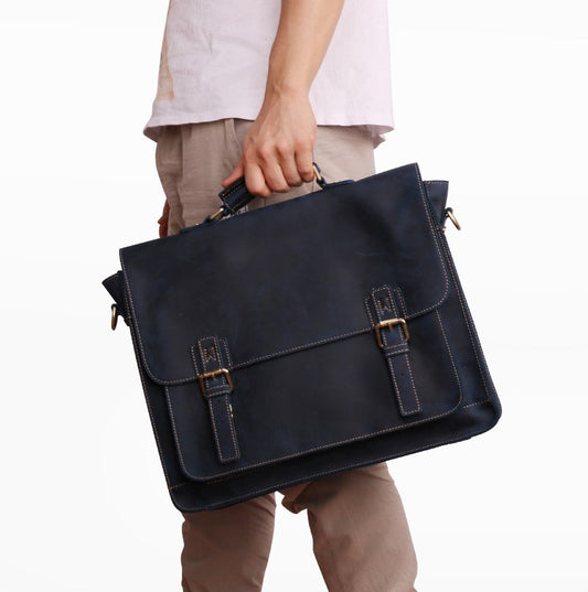 Genuine Leather Men’s Business Briefcase – Premium Cowhide Office Messenger Bag