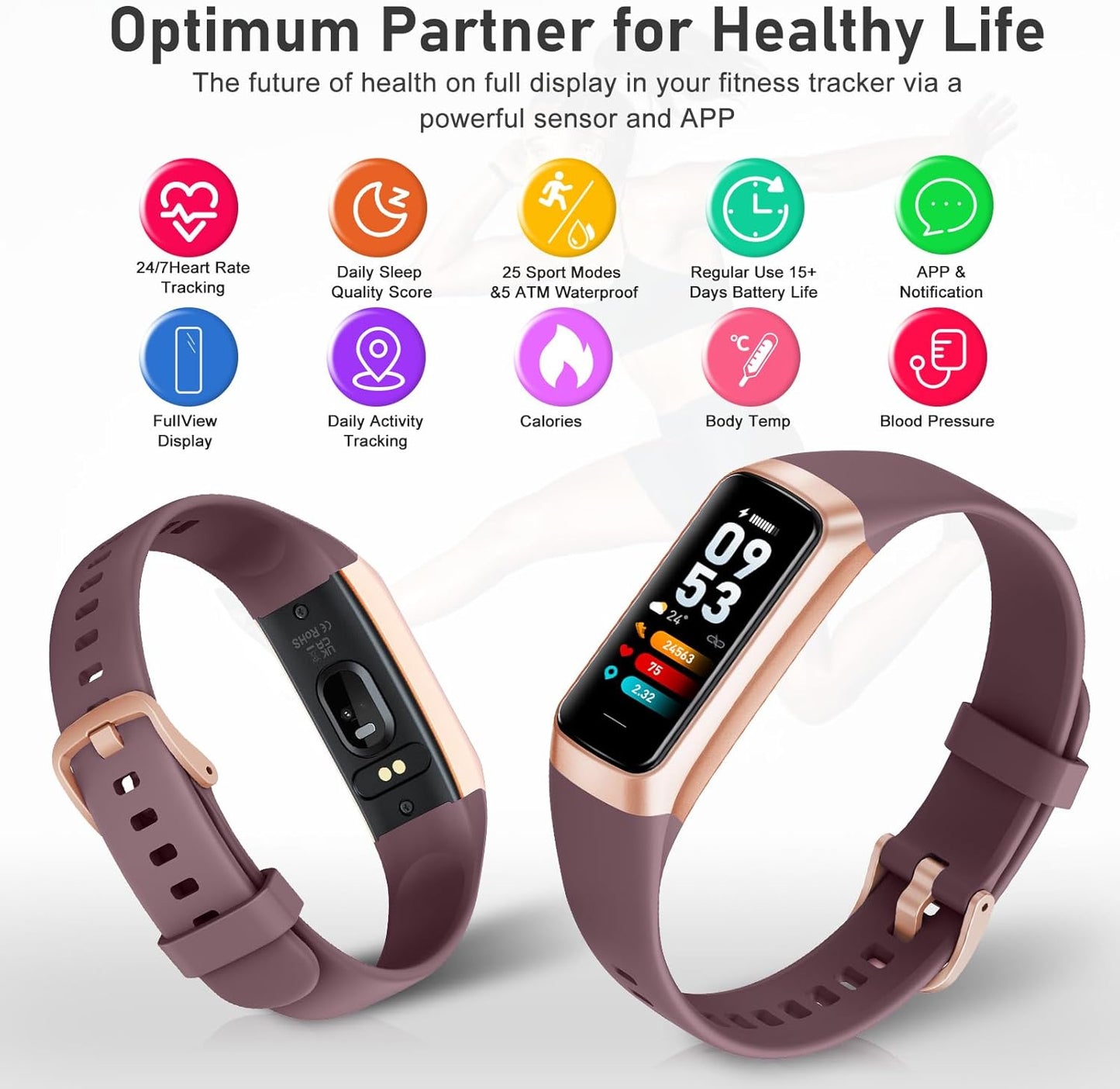 Fitness Tracker With 24 7 Heart Rate Blood Oxygen Sleep Monitor IP68 Waterproof For Women Men