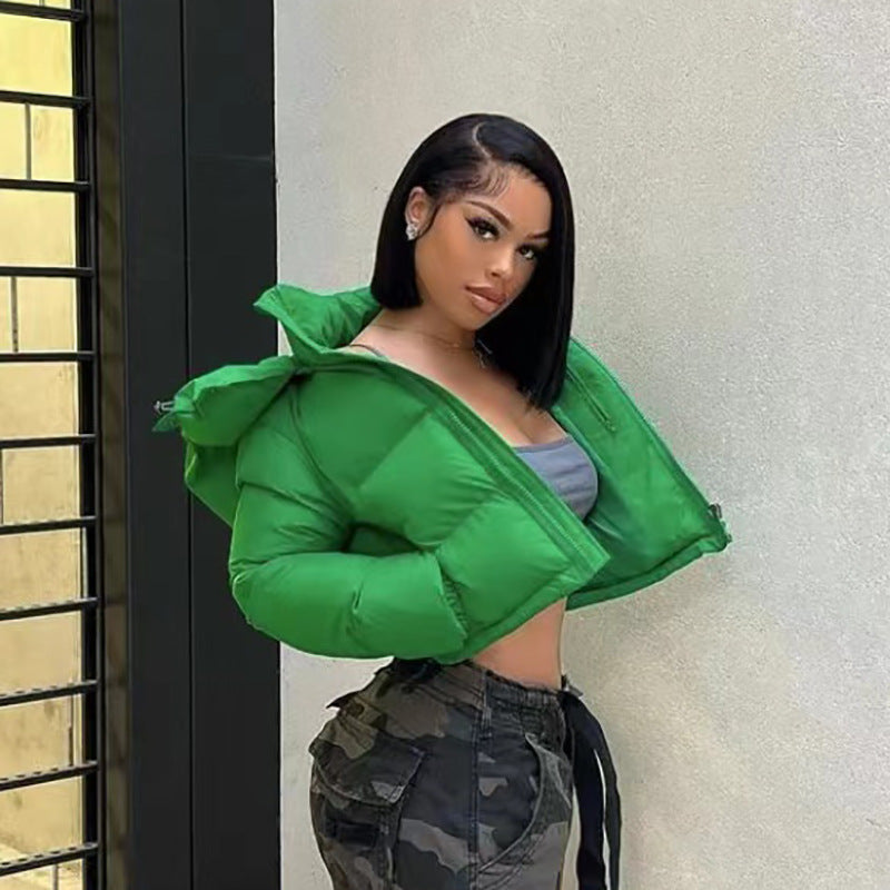 Basic Jacket Women’s Contrast Colour Letter Hooded Cotton Coat – Street Style Short Zipper Jacket