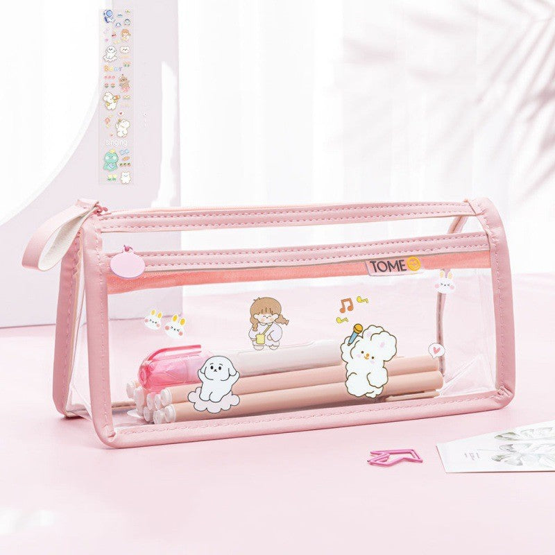 Office & School Supplies Transparent Double-Layer Pencil Case – Large Capacity Exam Stationery Bag