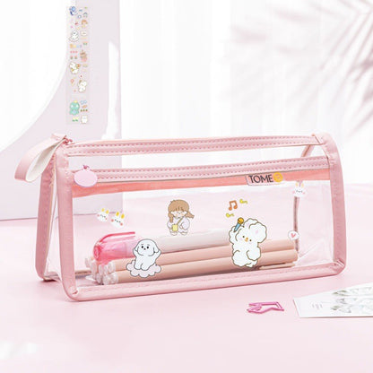 Office & School Supplies Transparent Double-Layer Pencil Case – Large Capacity Exam Stationery Bag