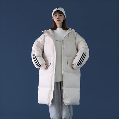 Woman Trench Over The Knee Long Hooded Puffer Jacket – Winter Office & Casual Coat