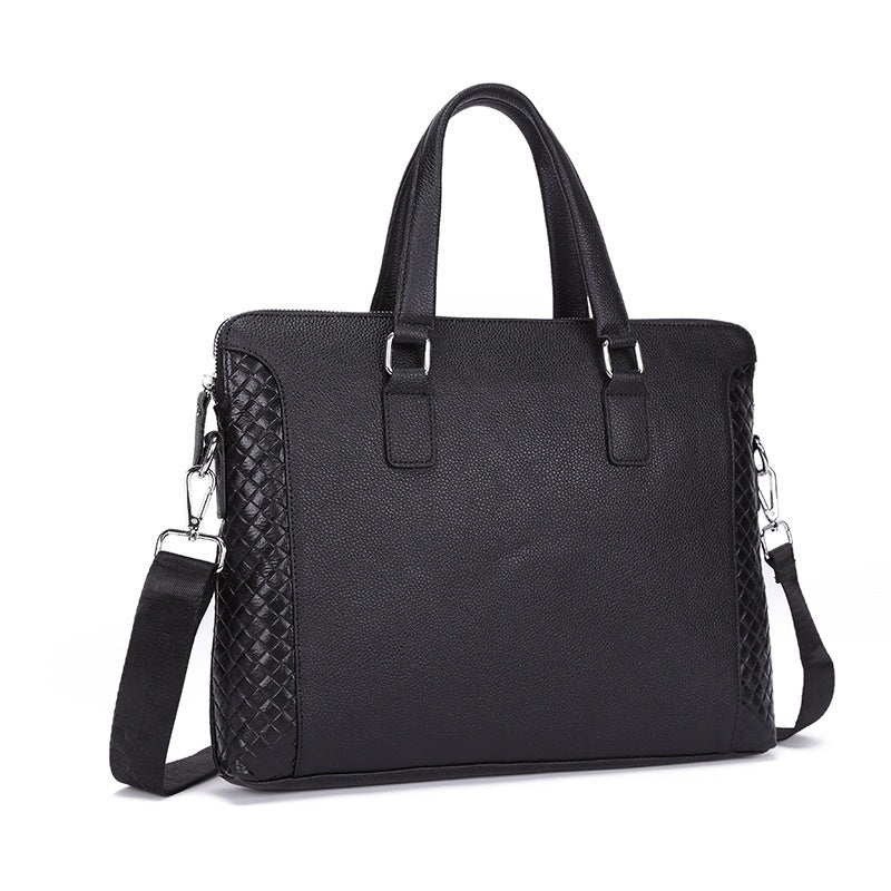 Men’s Genuine Leather Business Briefcase – 14” Laptop Office Work Bag (Cowhide)