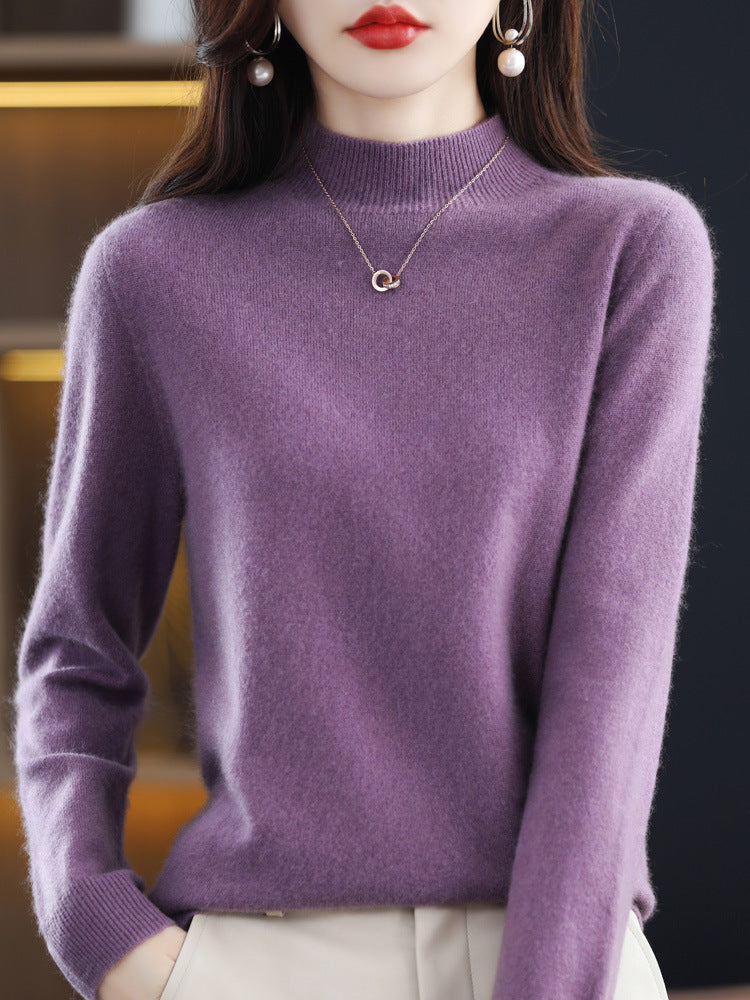 Women’s Wool Blend Half Turtleneck Jumper – Loose Fit Office Knit Sweater