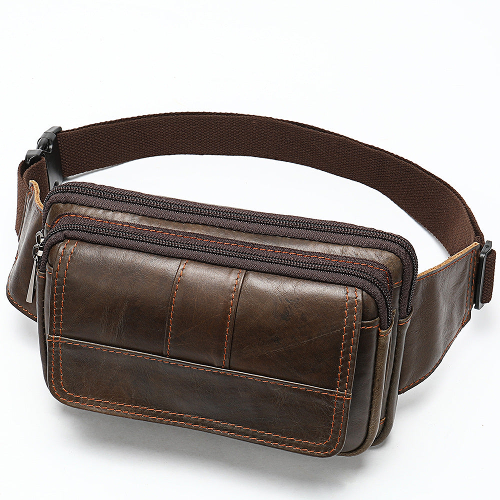 Genuine Cowhide Leather Men’s Waist Bag – Retro Crossbody Hip Bag