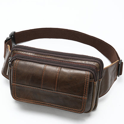 Genuine Cowhide Leather Men’s Waist Bag – Retro Crossbody Hip Bag