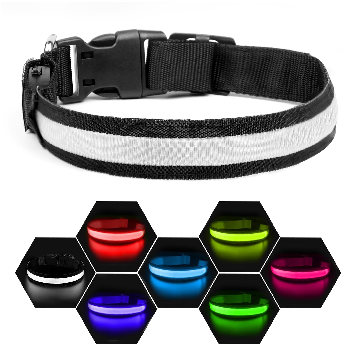 Light Up Dog Collar - Dog Collar Lights For The Dark Night, Adjustable Flashing Dog Collar Rechargeable, LED Dog Collar With 3 Flash Modes For Large, Medium And Small Dogs--Size M