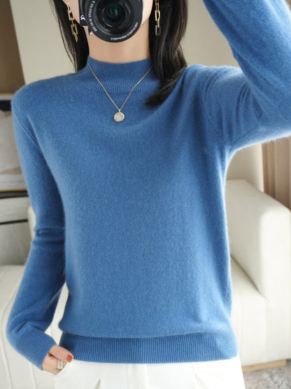 Women’s Wool Blend Half Turtleneck Jumper – Loose Fit Office Knit Sweater