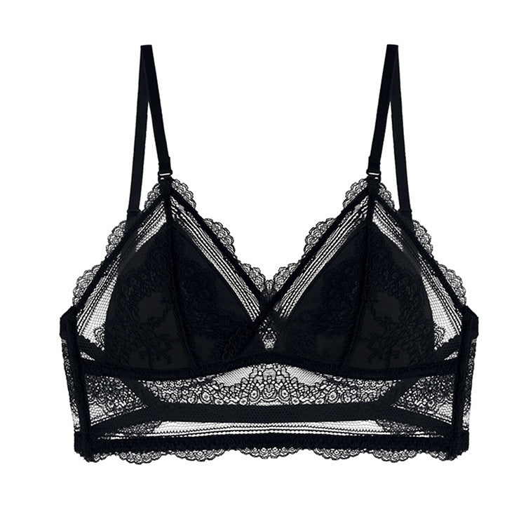 Women’s Lace Halter Bra – Wire free Low Back Seamless Bralette