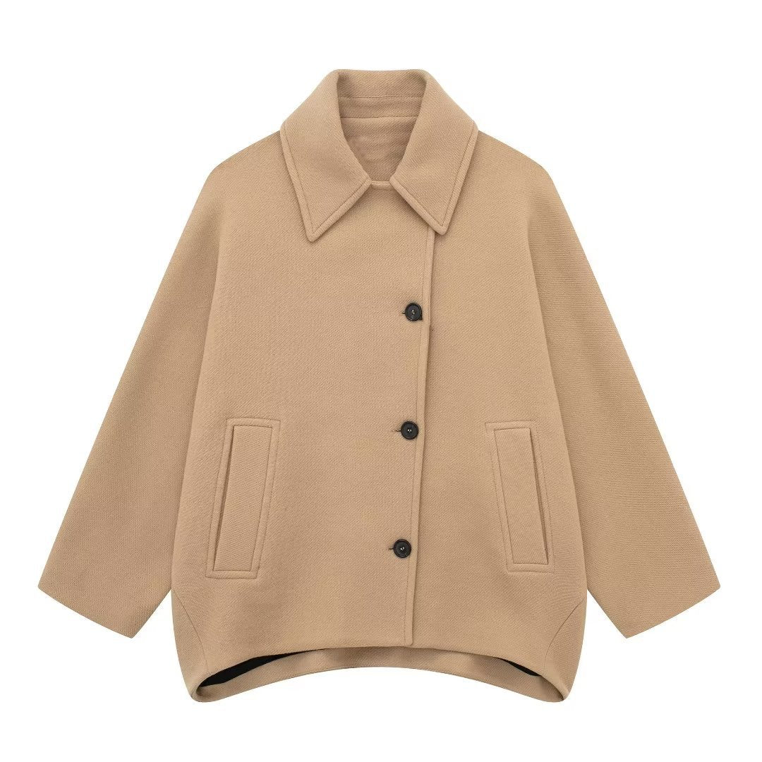 Women’s Wool Blend Short Coat – Loose Fit Winter Office Jacket