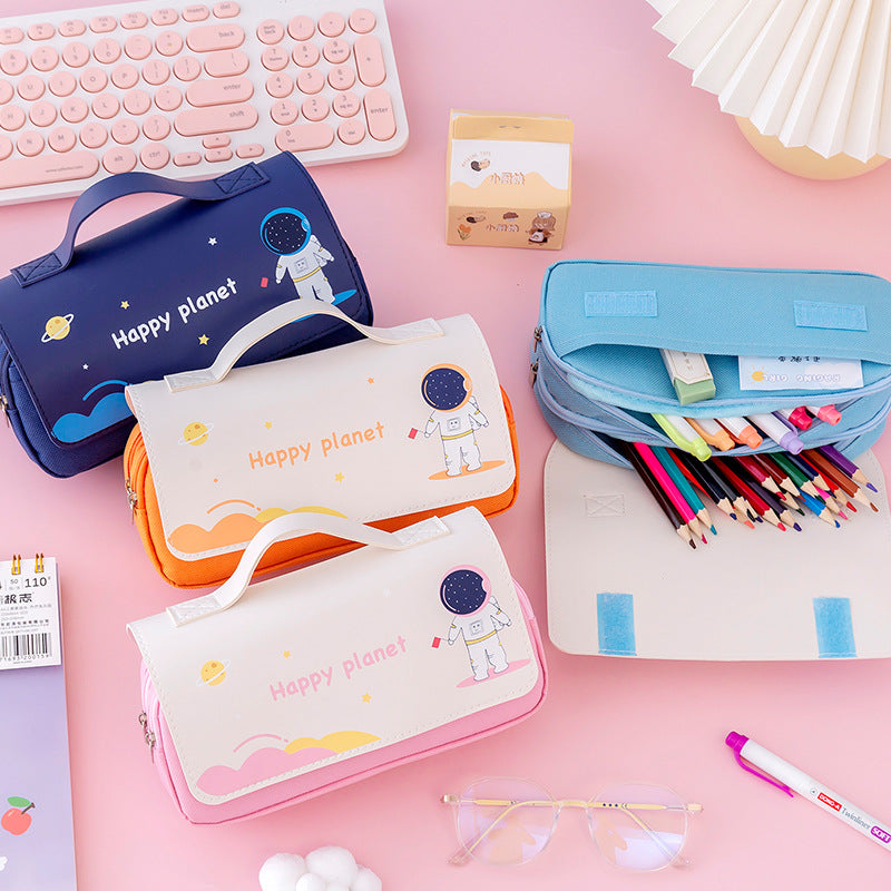 Office & School Supplies Planet Flip Canvas Pencil Case – Large Capacity Cute Cartoon Pen Pouch